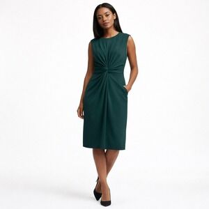 MM LA FLEUR NEW YORK Women 14 Green Taylor Twist Front Sheath Dress Pockets
